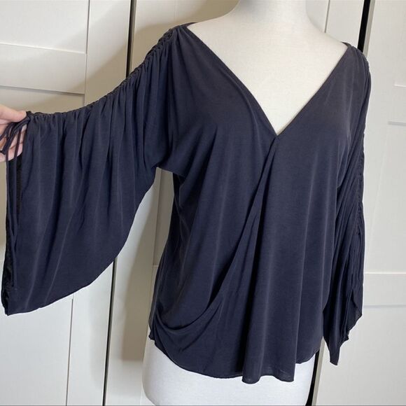 Free People Black Wrap Top Cinche Drawstring Top XS - Picture 1 of 4